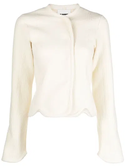 Jil Sander Scalloped Slim Wool Jacket In Cloud
