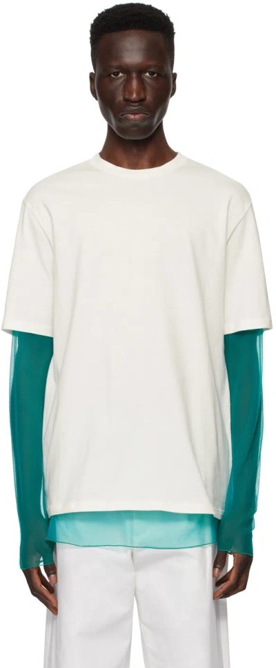 Jil Sander Off-white & Blue Layered Long Sleeve T-shirt In 322 Caribbean Blue