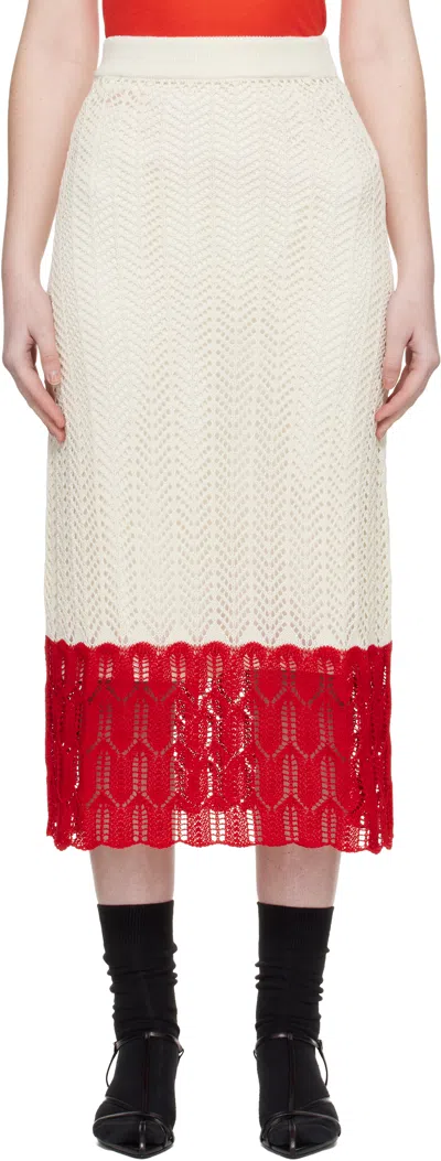 Jil Sander Off-white & Red Bicolor Lace Midi Skirt