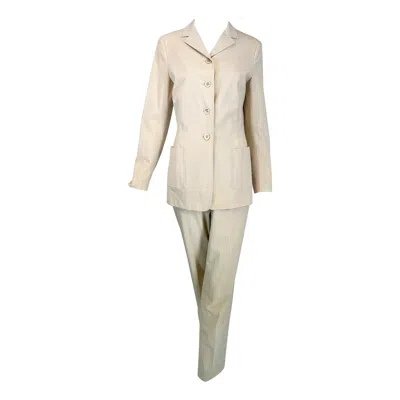 Pre-owned Jil Sander Off White Cotton Single Breasted Patch Pocket Jacket & Pant Set