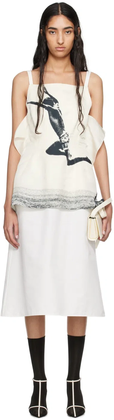 Jil Sander Off-white Graphic Midi Dress In 190 Postcard