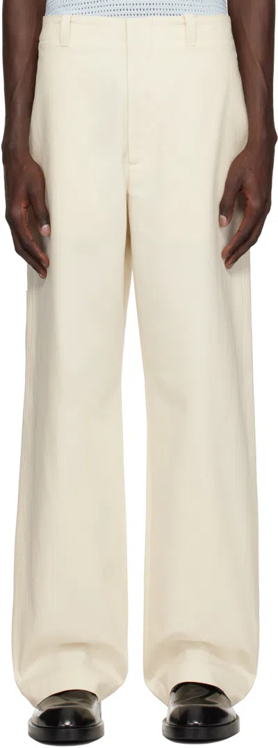 Jil Sander Off-white Heavy Cotton Canvas Trousers In 106 Eggshell
