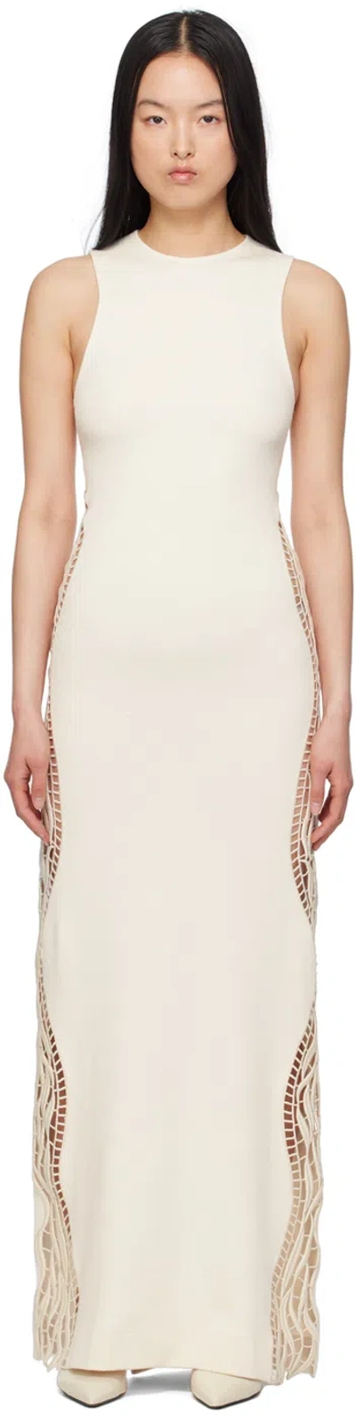 Jil Sander Off-white Lace Panel Maxi Dress In 105 Chalk