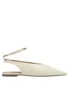 Jil Sander Bone Pointed Toe Slingback Ballet Flats With Anklet In White