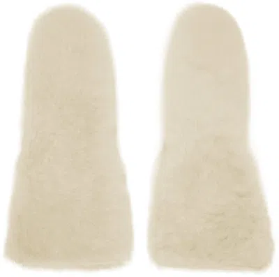 Jil Sander Off-white Shearling Mittens In 106 Eggshell
