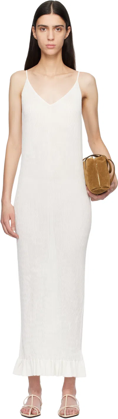 Jil Sander Off-white Smocked Fine Rib Frill Detail Maxi Dress