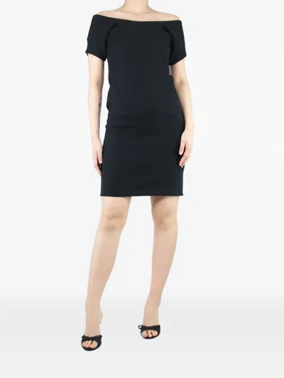 Pre-owned Jil Sander Off-shoulder Short-sleeve Midi Dress In Black