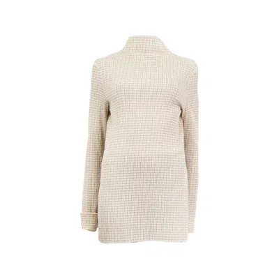 Pre-owned Jil Sander Off-white & Beige Cotton Stretch Crepe Blouse Shirt S To M In Brown