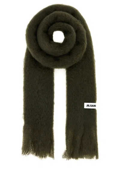 Jil Sander Olive Green Mohair Blend Scarf