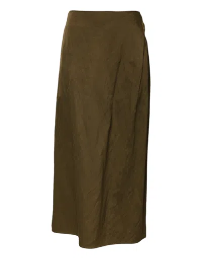 Pre-owned Jil Sander Olive Green Viscose A-line High Waist Midi Women's Skirt ()