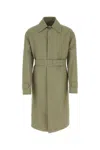 Jil Sander Army Green Cotton Trench Coat In Olive