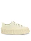 Jil Sander White Leather Platform Sneakers In Beige