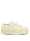 Jil Sander White Leather Platform Sneakers In Beige