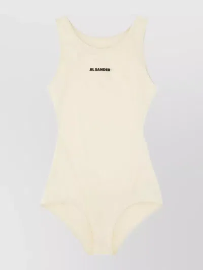 Jil Sander One Piece Swimsuit Logo Cut Out Sides In Neutral