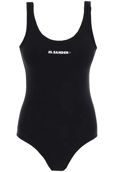 Jil Sander Black Logo One-piece Swimsuit In Black