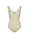 Jil Sander One-piece Swimsuit With Logo And Scoop Neckline In Neutrals
