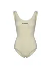 Jil Sander One-piece Swimsuit With Logo And Scoop Neckline In Ivory