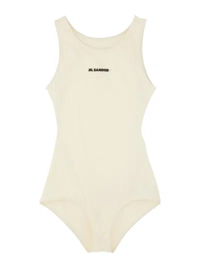 Jil Sander One Piece Swimsuit With Logo In Neutral