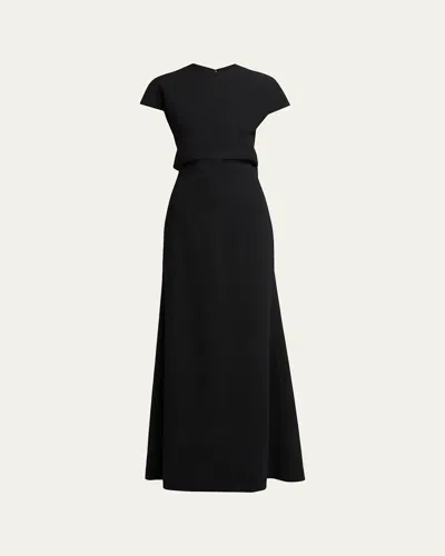 Jil Sander Open Back Short-sleeve Long Wool Dress In Black