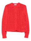 Jil Sander Open-knit Buttoned-up Cardigan In Red