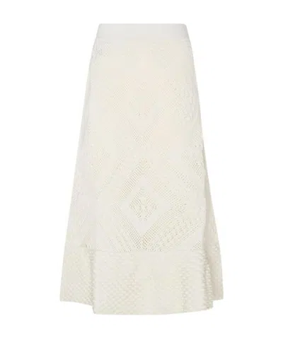 Jil Sander Open-knit Patterned Midi Skirt In White