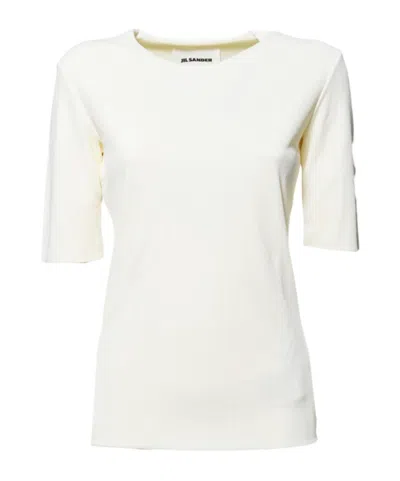 Jil Sander Open-necked Black Shirt In White