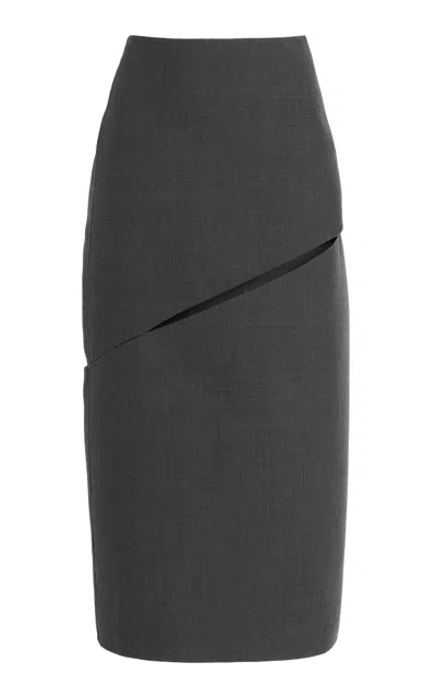 Jil Sander Open-seam Wool-silk Midi Skirt In Gray