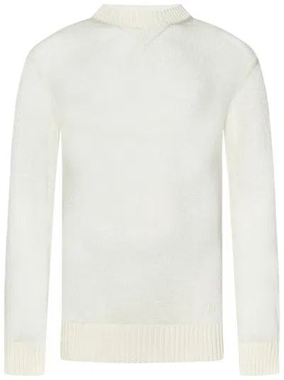 Jil Sander Open-stitch Cotton Crepe Crewneck Sweater In White