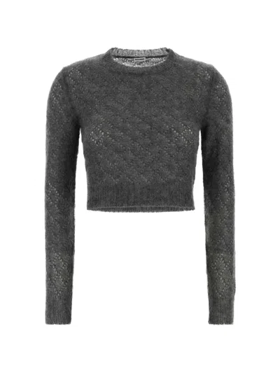Jil Sander Open-knit Cropped Sweater In Gray