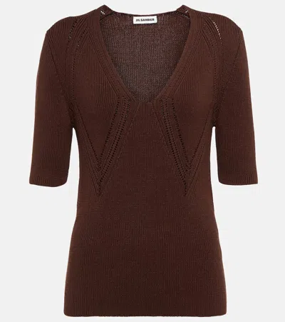 Jil Sander Openwork T-shirt In Dark Brown