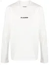 Jil Sander Long-sleeved Cotton T-shirt With Black Front Printed Logo In White