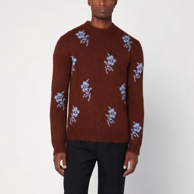 JIL SANDER JIL SANDER BRICK COLOURED ALPACA SWEATER WITH EMBROIDERY