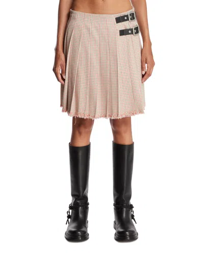 Jil Sander Belted Pleated Frayed Checked Cotton And Wool-blend Mini Skirt In Multi