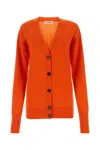 Jil Sander Sophisticated V-neck Wool Cardigan In Orange