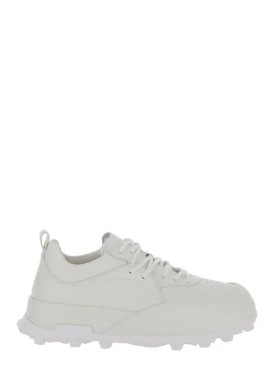 JIL SANDER 'ORB' WHITE LOW TOP SNEAKERS WITH CLEATED SOLE IN LEATHER MAN