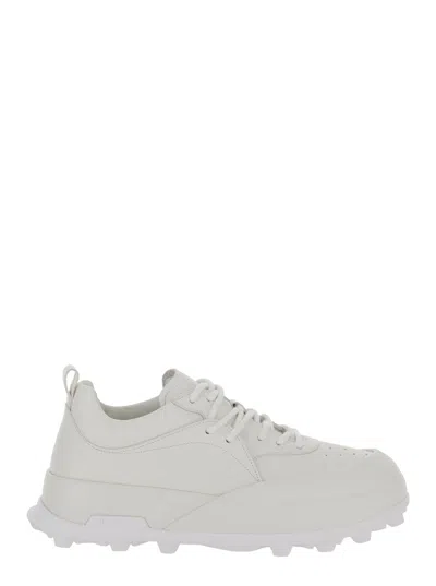JIL SANDER JIL SANDER MEN 'ORB' WHITE LOW TOP SNEAKERS WITH CLEATED SOLE IN LEATHER MAN