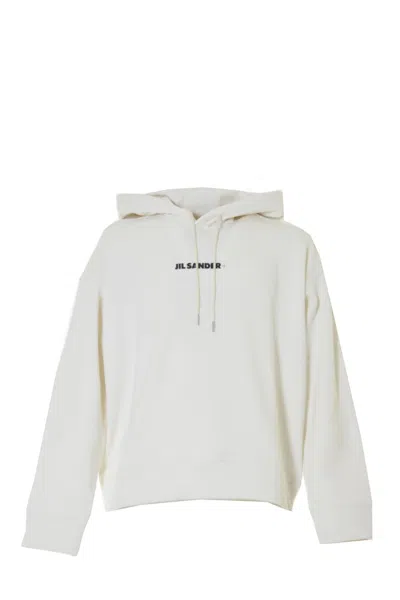 Jil Sander Organic Cotton Hoodie With Contrasting Logo In White
