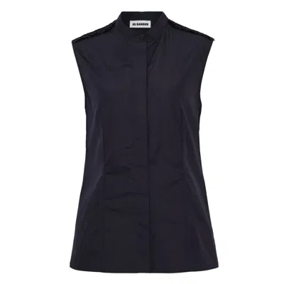Jil Sander Organic Cotton Poplin Shirt In Black