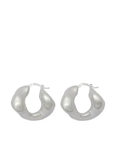 Jil Sander Irregular-shape Brass Hoop Earrings In Silver