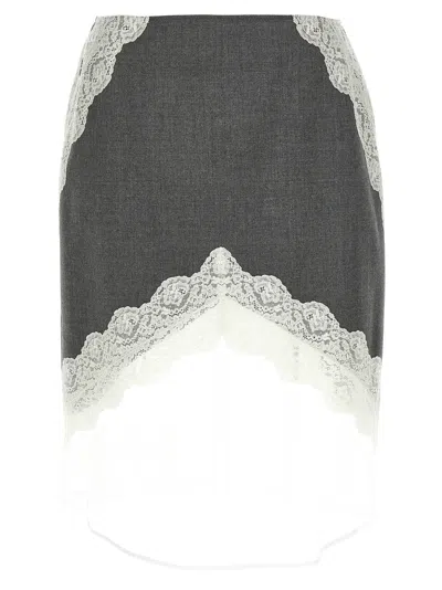 Jil Sander Organza Lace Wool Skirt In Gray