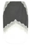 Jil Sander Asymmetric Lace Wool Skirt With Sheer Overlay In Gray