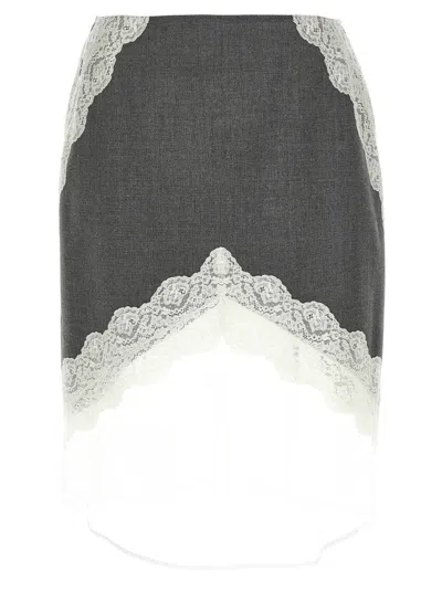Jil Sander Lace-inserted Midi Skirt In Wool In Gray