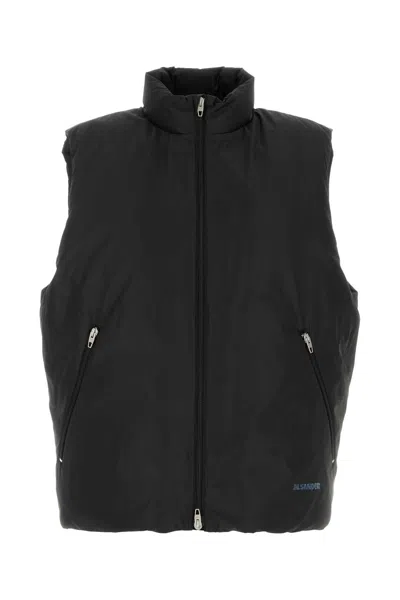 Jil Sander Polyester Sleeveless Down Jacket High Collar In Black