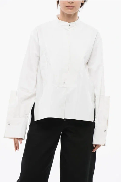 Jil Sander Over Cruise Shirt With Asymmetric Trim In White