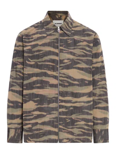 Jil Sander Printed Zip-up Overshirt In Green
