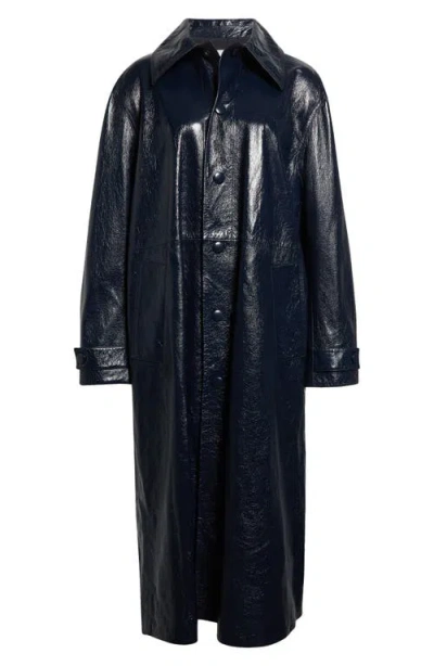 Jil Sander Oversize Deerskin Leather Trench Coat In Basalt 412
