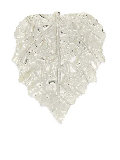 Jil Sander Oversize Leaf-shaped Polished Brooch In Silver