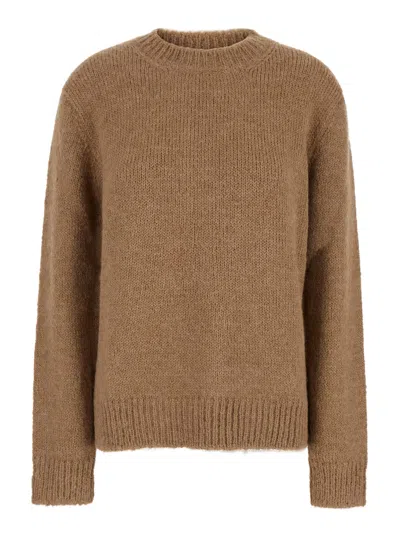 JIL SANDER OVERSIZED BEIGE SWEATER WITH RIBBED TRIM IN WOOL WOMAN