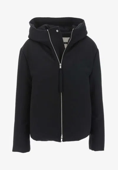 Jil Sander Black Down Jacket With Hood In Tech Fabric Woman