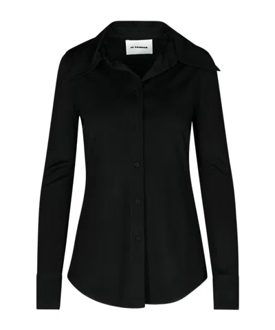 Jil Sander Viscose Shirt With Collared Neck And Cuffed Sleeves In Black